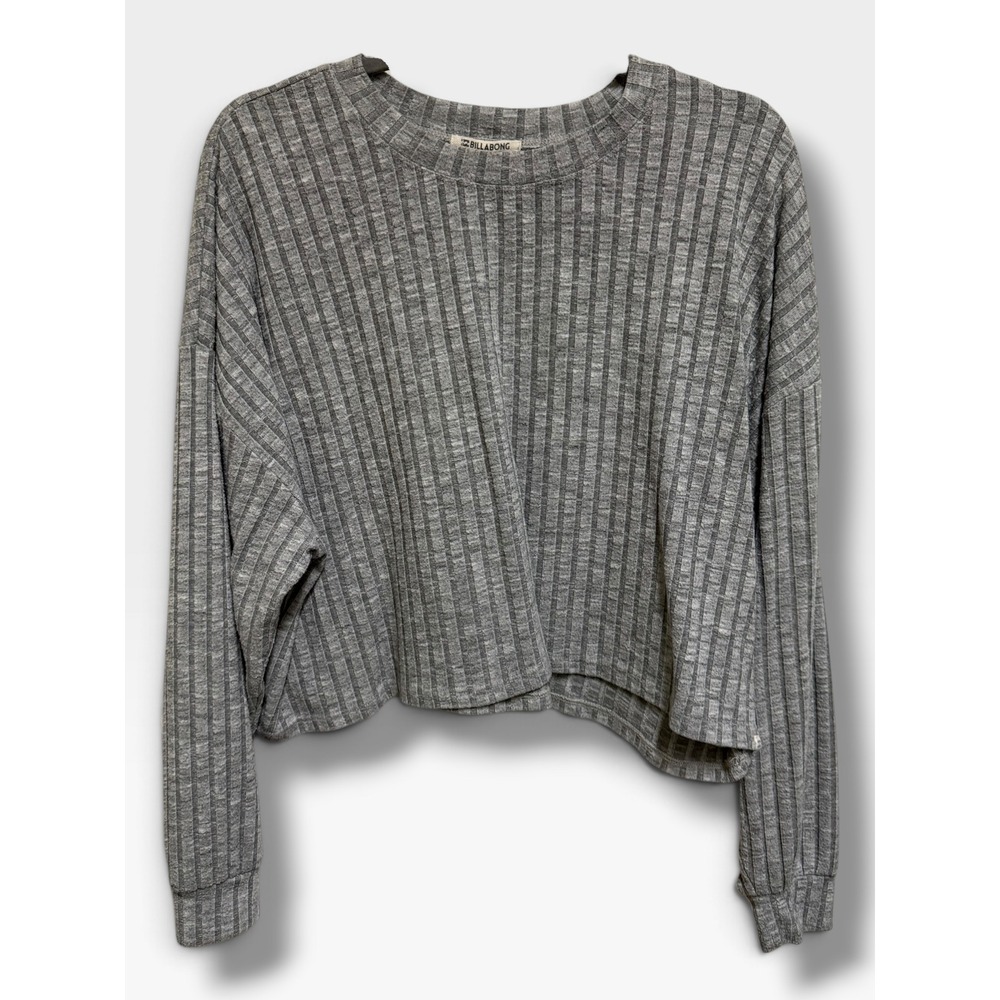 Billabong Womens Gray Ribbed Cropped Long Sleeve Top Relaxed Large L